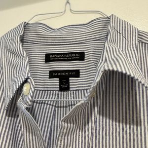 Banana Republic Camden Fit Grey Stripe Stretch Oxford Button Down Shirt L